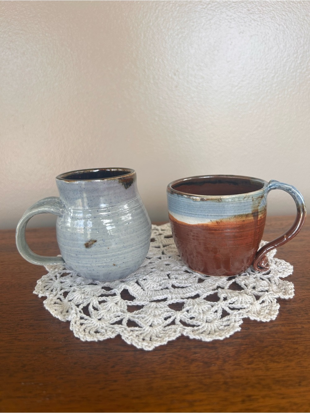 Missy McCormick Signed Stoneware Coffee Tea Mug Set Blues/Browns Handmade